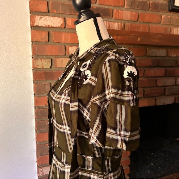 Anthropologie Ranna Gill Olivia Plaid Dress in Olive Green Sz S - Picture 6 of 8